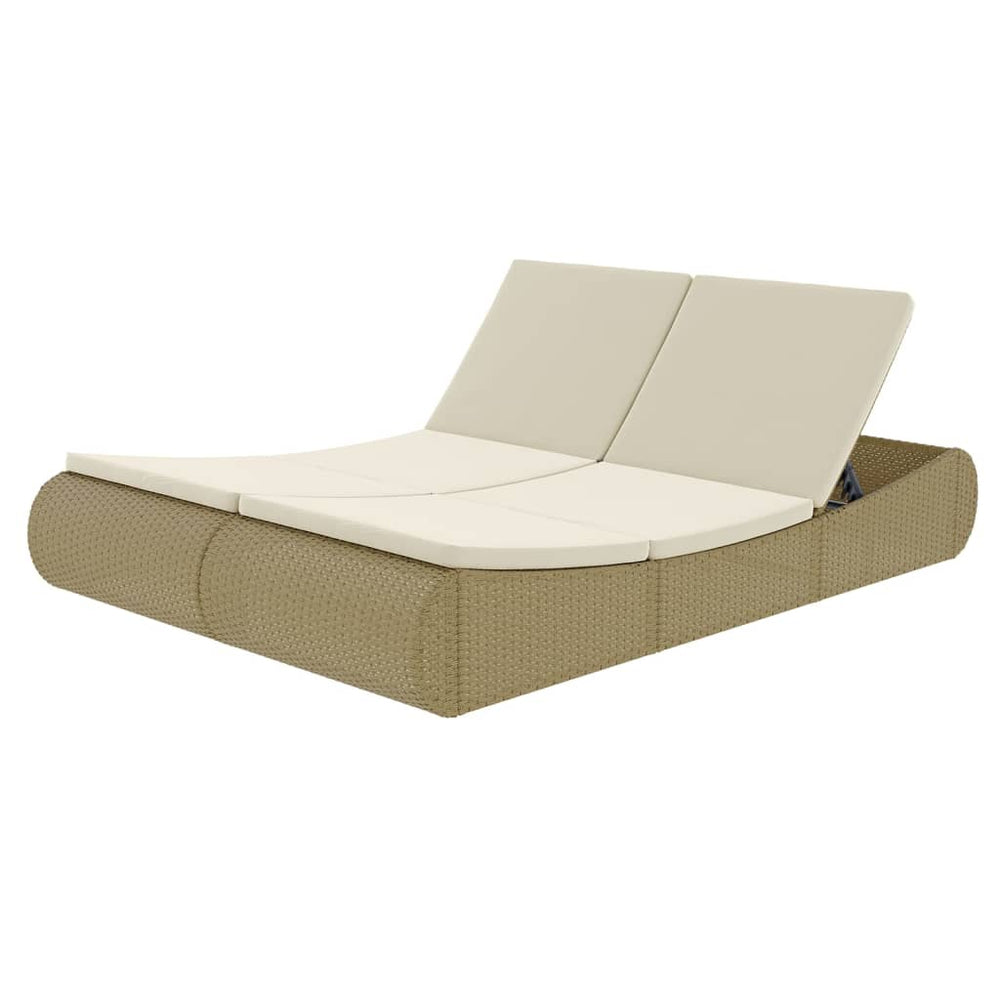 Patio Lounge Bed Poly Rattan Beige