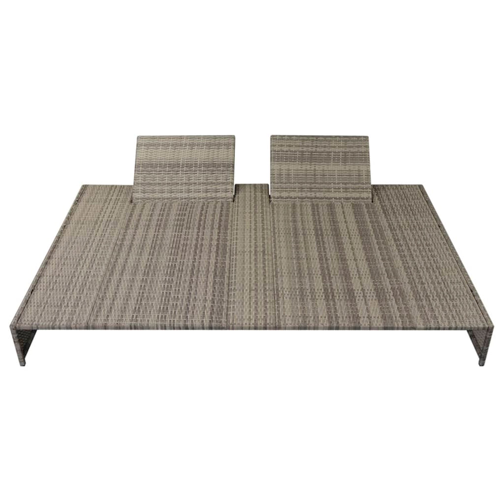 Double Sun Lounger With Cushion Poly Rattan Gray