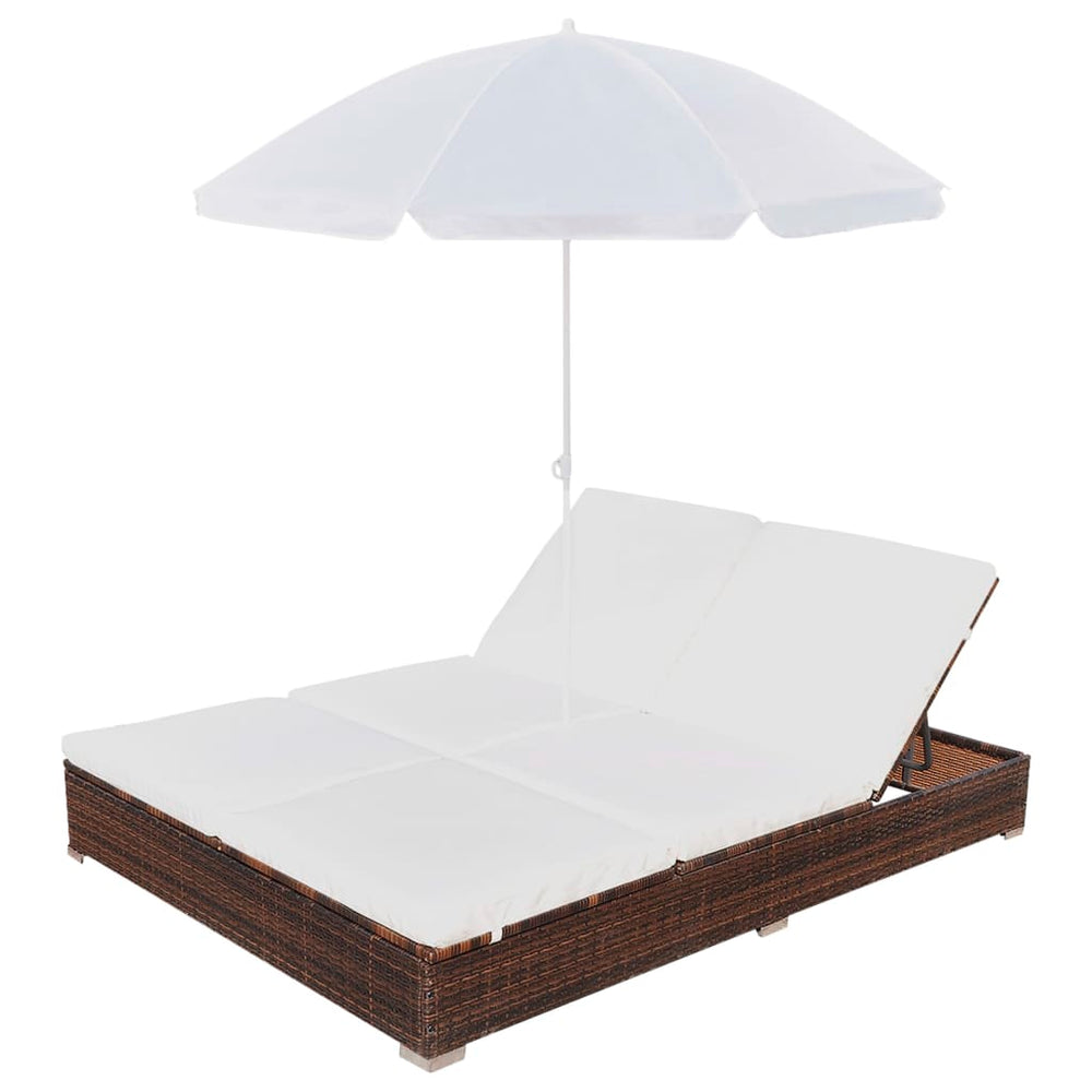 Patio Lounge Bed With Umbrella Poly Rattan