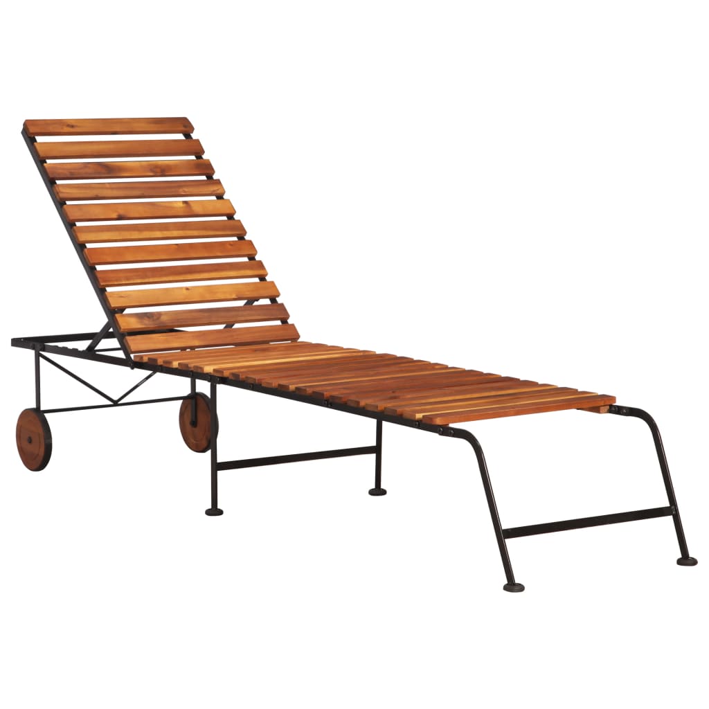 Sun Lounger With Steel Legs Solid Wood Acacia