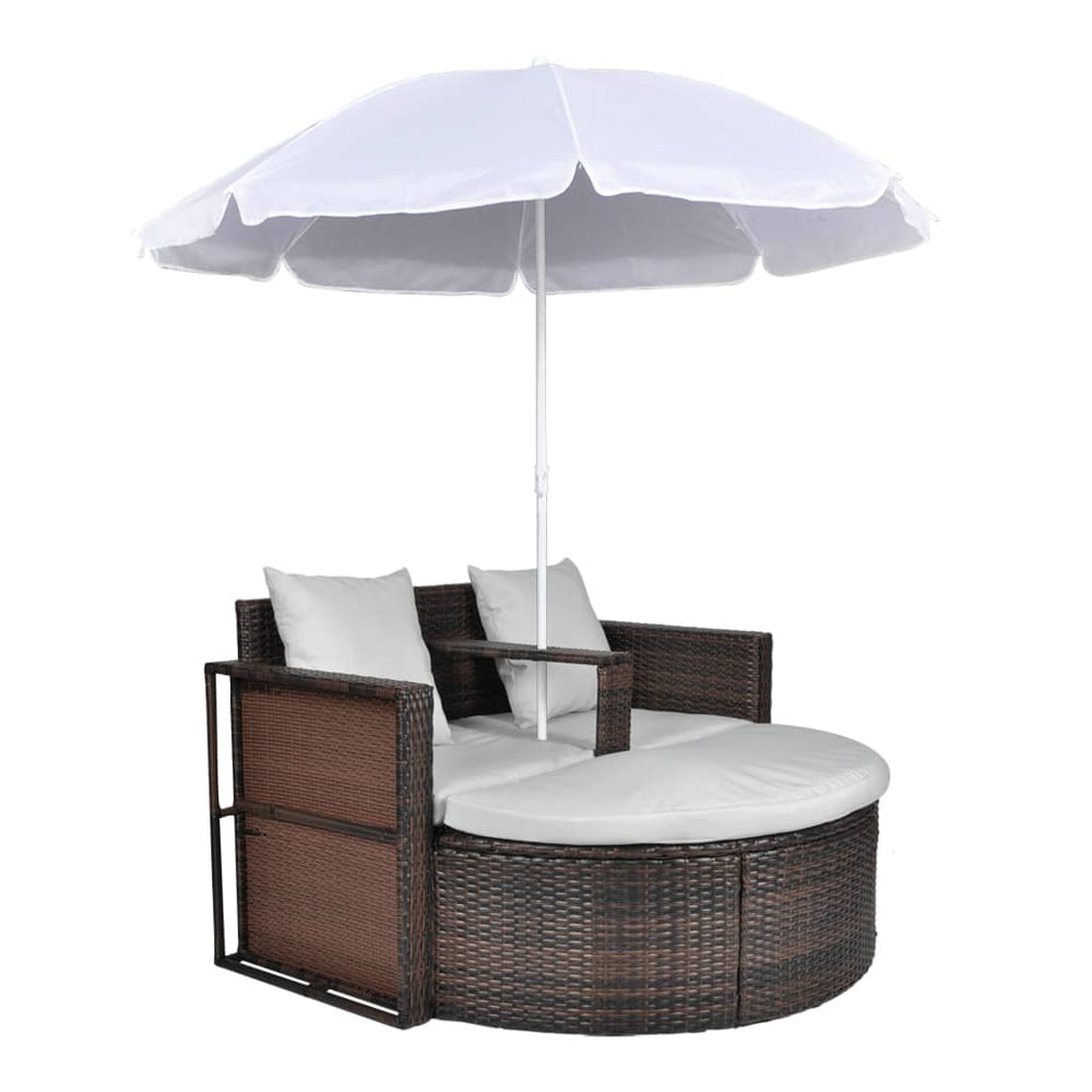 Patio Bed With Parasol Poly Rattan