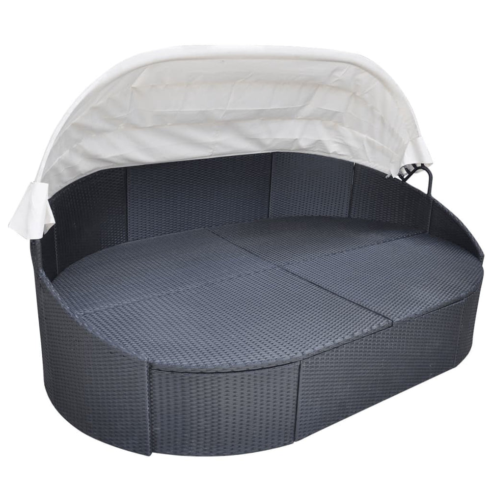 Patio Lounge Bed With Canopy Poly Rattan