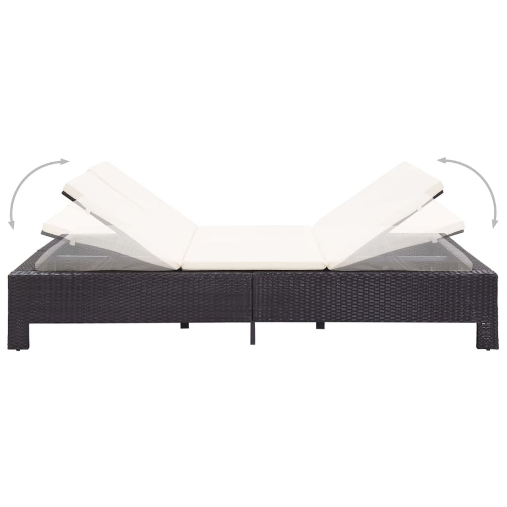 2-Person Sunbed With Cushion Black Poly Rattan
