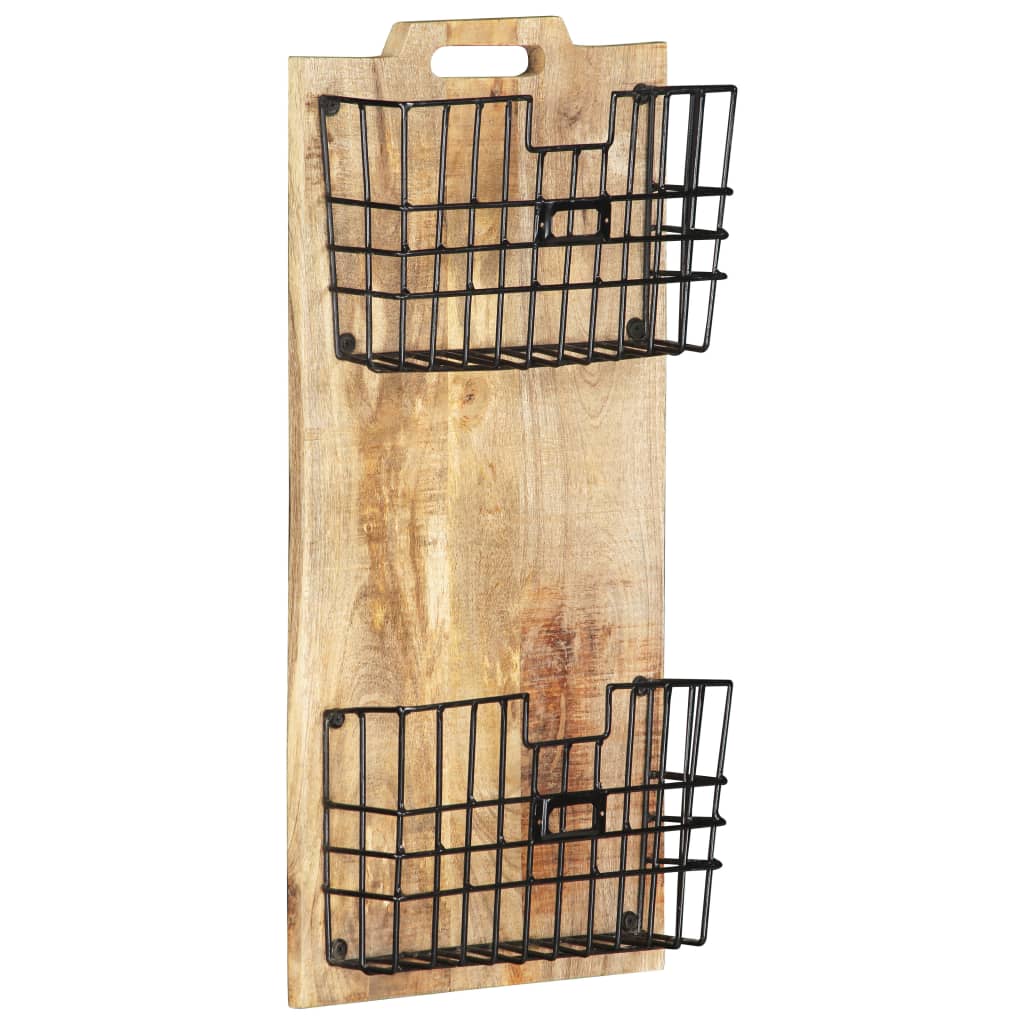 Wall-Mounted Magazine Rack 13&quot;X3.9&quot;X26.4&quot; Solid Rough Mango Wood