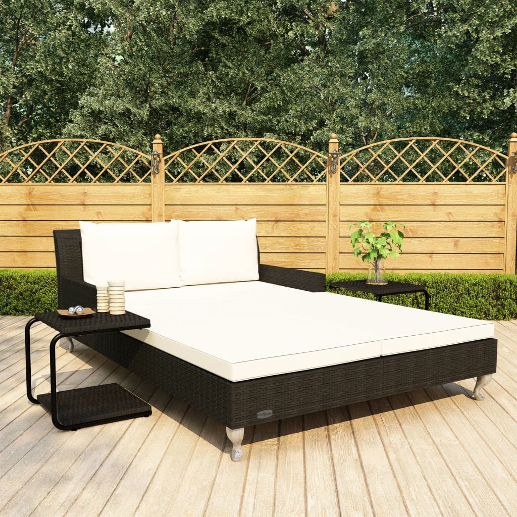 2-Person Patio Sun Bed With Cushions Poly Rattan