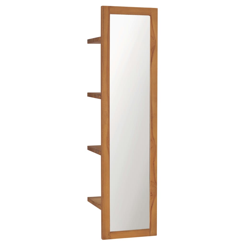 Wall Mirror With Shelves 11.8&quot;X11.8&quot;X47.2&quot; Solid Teak Wood