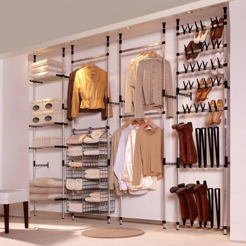 Telescopic Wardrobe System With Rods And Shelf Aluminum
