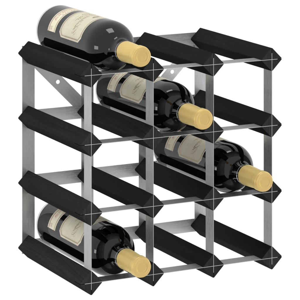 Wine Rack For 2 Bottles Black Solid Pine Wood