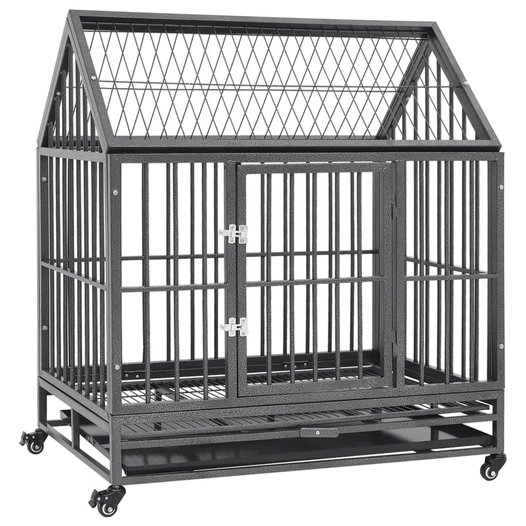 Dog Cage With Wheels And Roof Steel 36.2&quot;X24.4&quot;X41.7&quot;