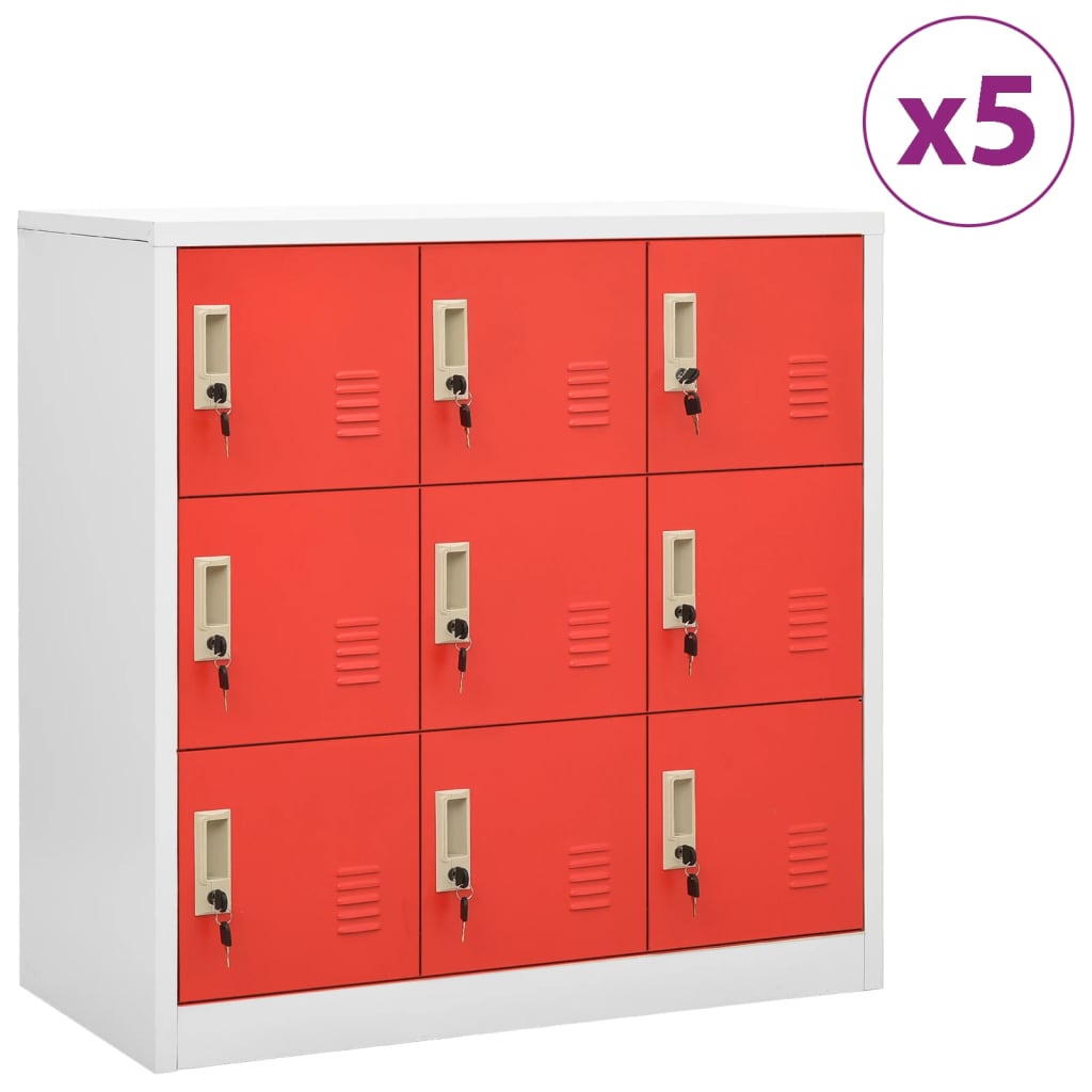 Locker Cabinets Pcs 3.4&quot;X7.7&quot;X36.4&quot; Steel Light Gray And Red