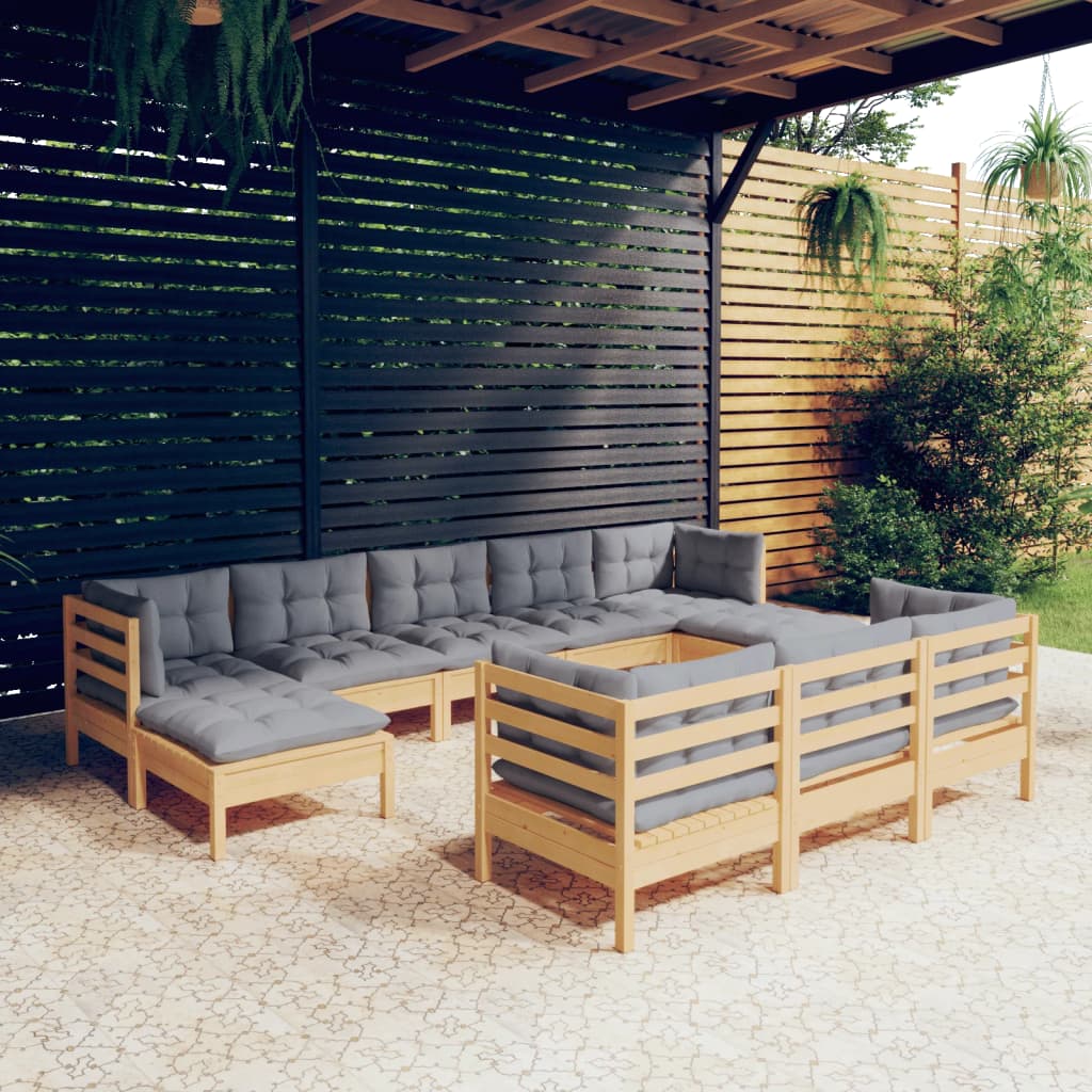 0 Piece Patio Lounge Set With Gray Cushions Solid Pinewood