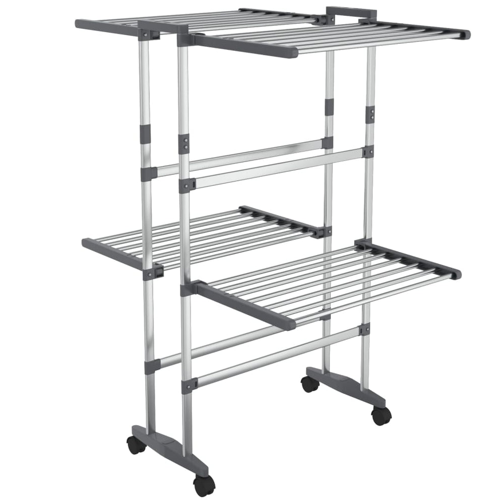 2-Tier Laundry Drying Rack With Wheels Silver