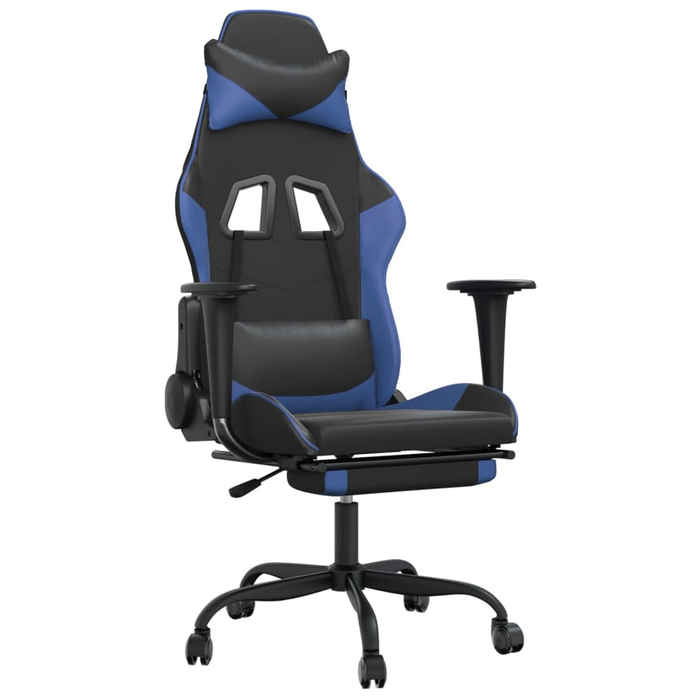 Massage Gaming Chair With Footrest Black&Blue Faux Leather