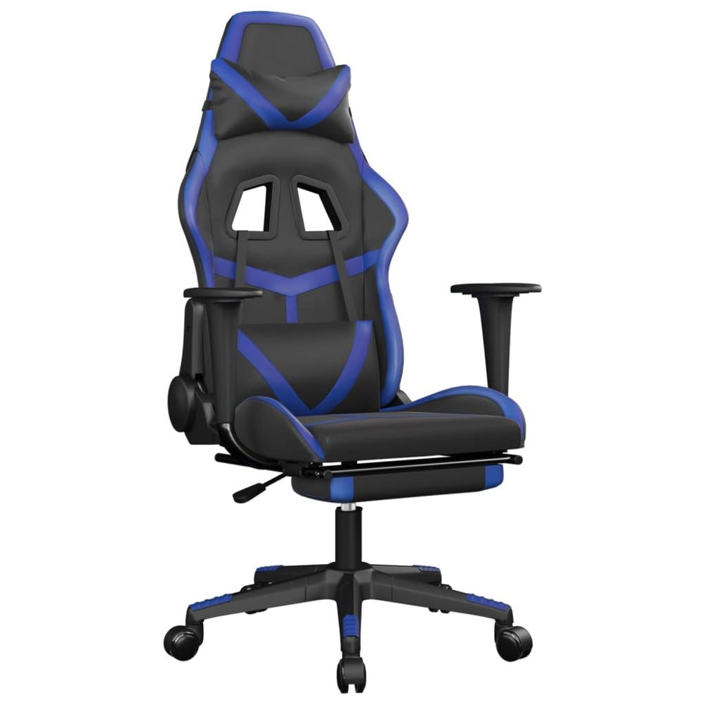 Massage Gaming Chair Black&Blue Faux Leather