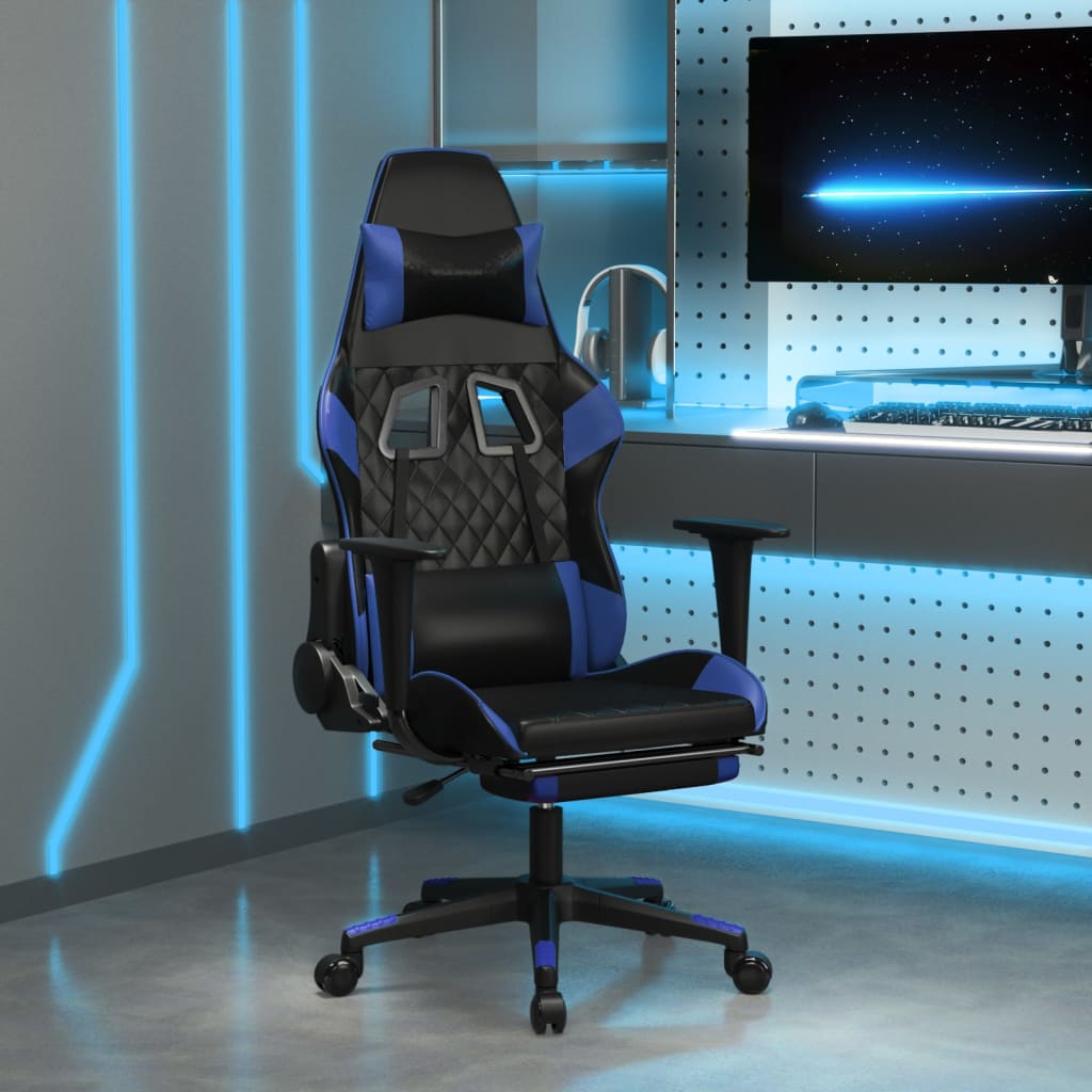 Massage Gaming Chair Black&Blue Faux Leather