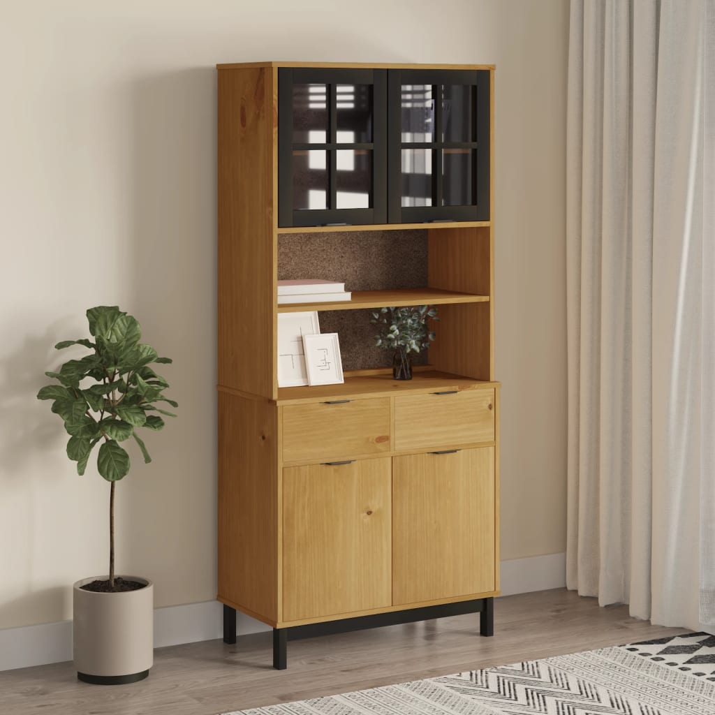 Highboard With Glass Doors Flam 31.5&quot;X15.7&quot;X70.9&quot; Solid Wood Pine
