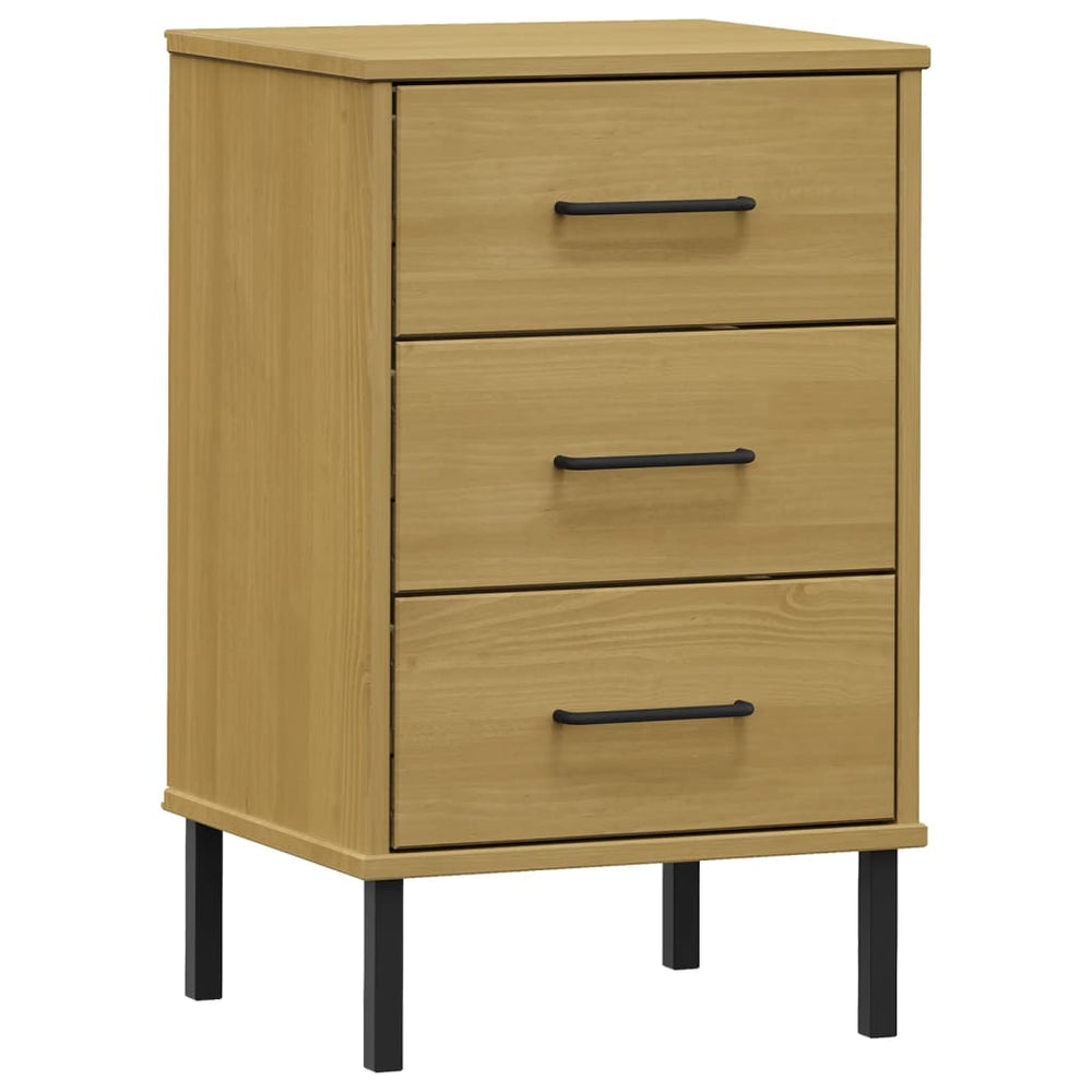 Bedside Cabinet With Metal Legs Solid Wood Pine Oslo