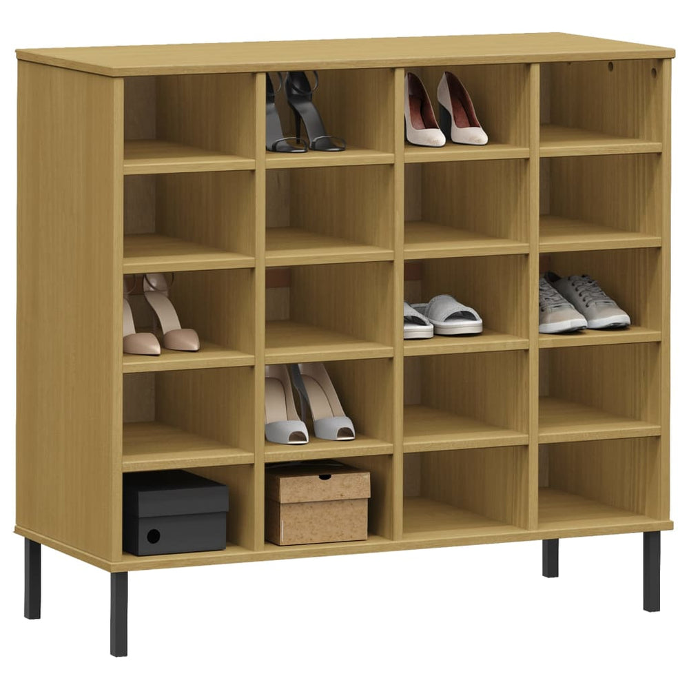 Shoe Rack With Metal Legs 37.4&quot;X3.8&quot;X34.3&quot; Solid Wood Oslo