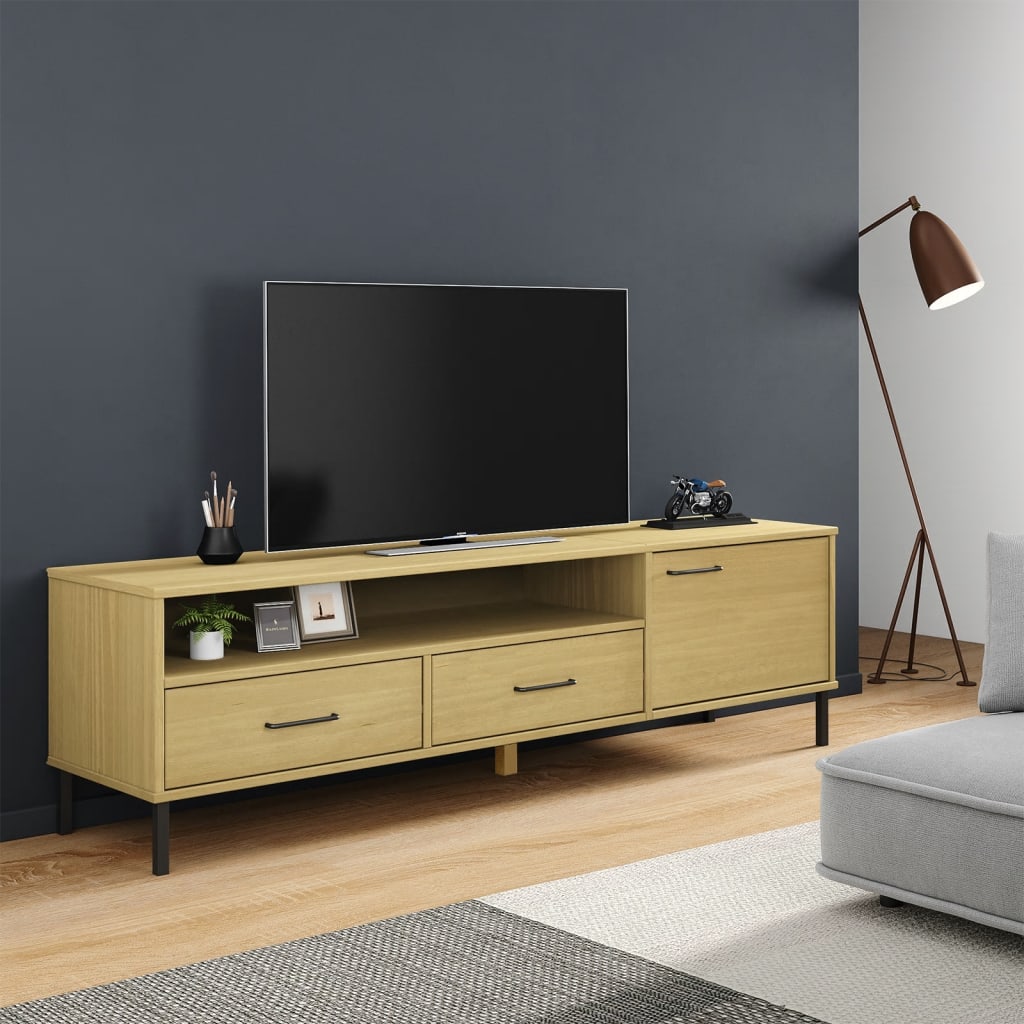 Tv Stand With Metal Legs Solid Wood Pine Oslo