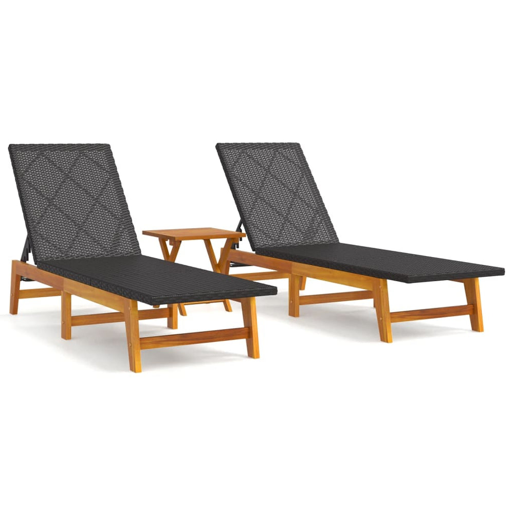 3 Piece Patio Lounge Set Poly Rattan&Solid Wood Acacia