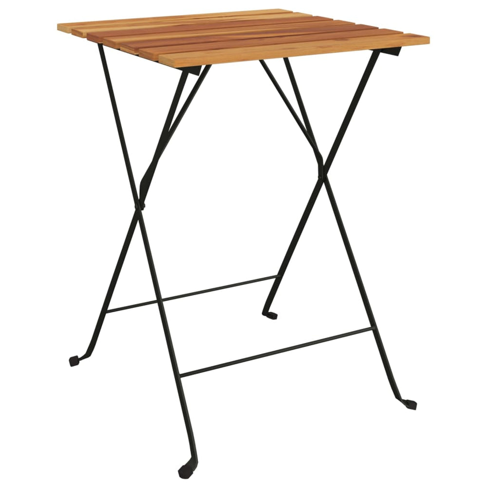 Folding Bistro Table 21.7&quot;X21.3&quot;X28&quot; Solid Wood Teak And Steel