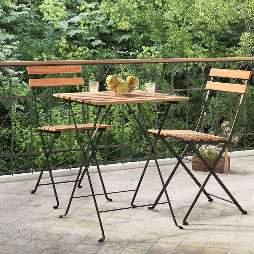 Folding Bistro Table 21.7&quot;X21.3&quot;X28&quot; Solid Wood Teak And Steel