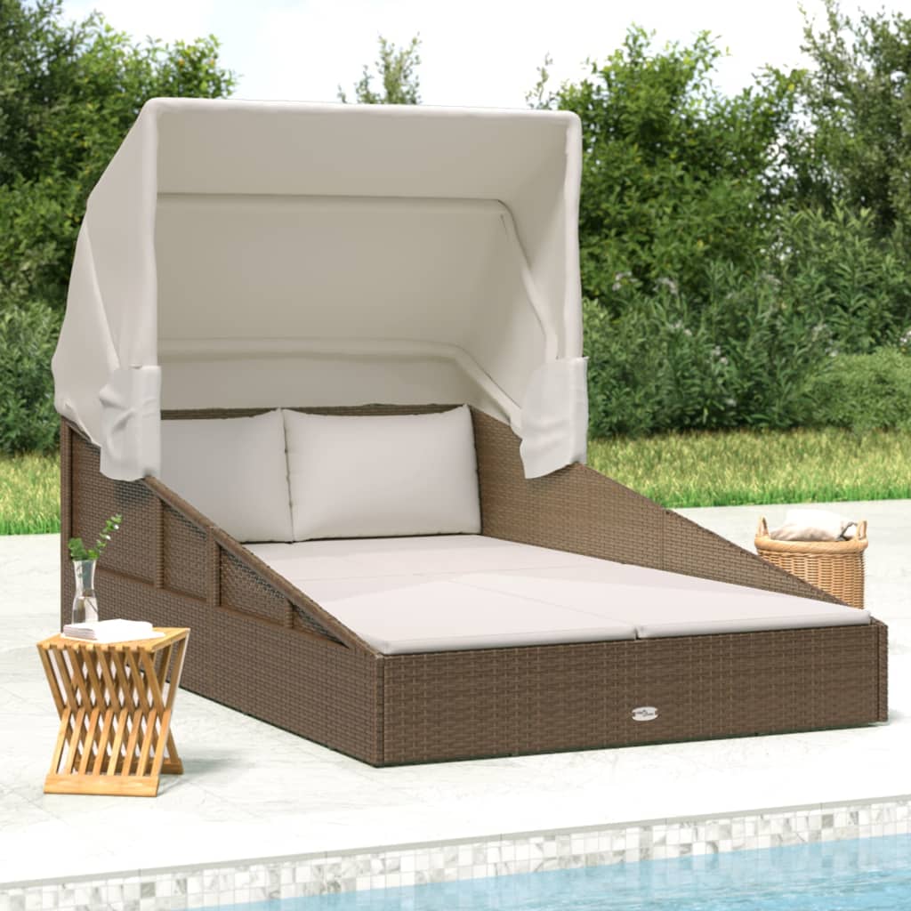 Sunbed With Foldable Roof 78.7&quot;X44.9&quot;X50.4&quot; Poly Rattan