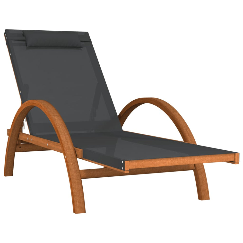 Sun Lounger With Pillow Gray Textilene And Solid Wood Poplar