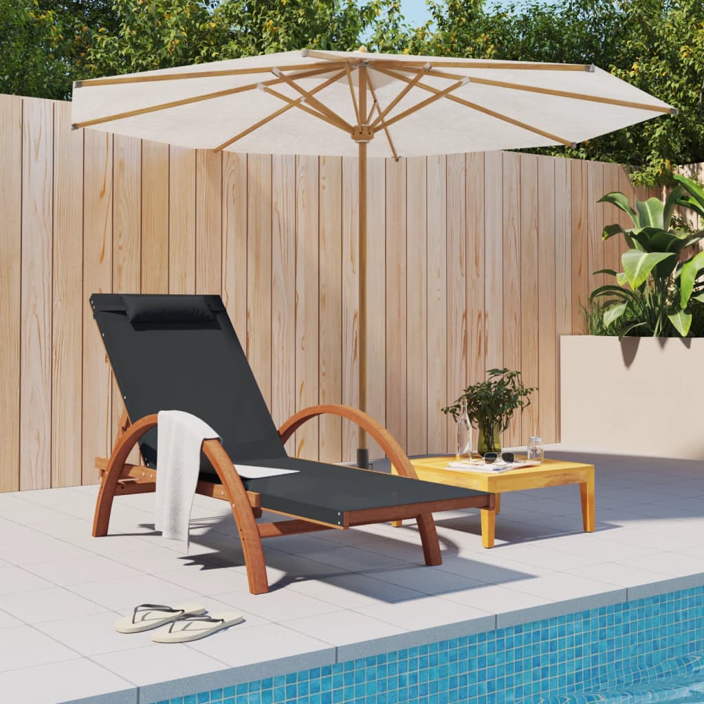 Sun Lounger With Pillow Gray Textilene And Solid Wood Poplar