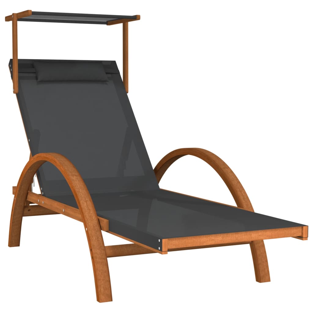 Sun Lounger With Canopy Gray Textilene And Solid Wood Poplar