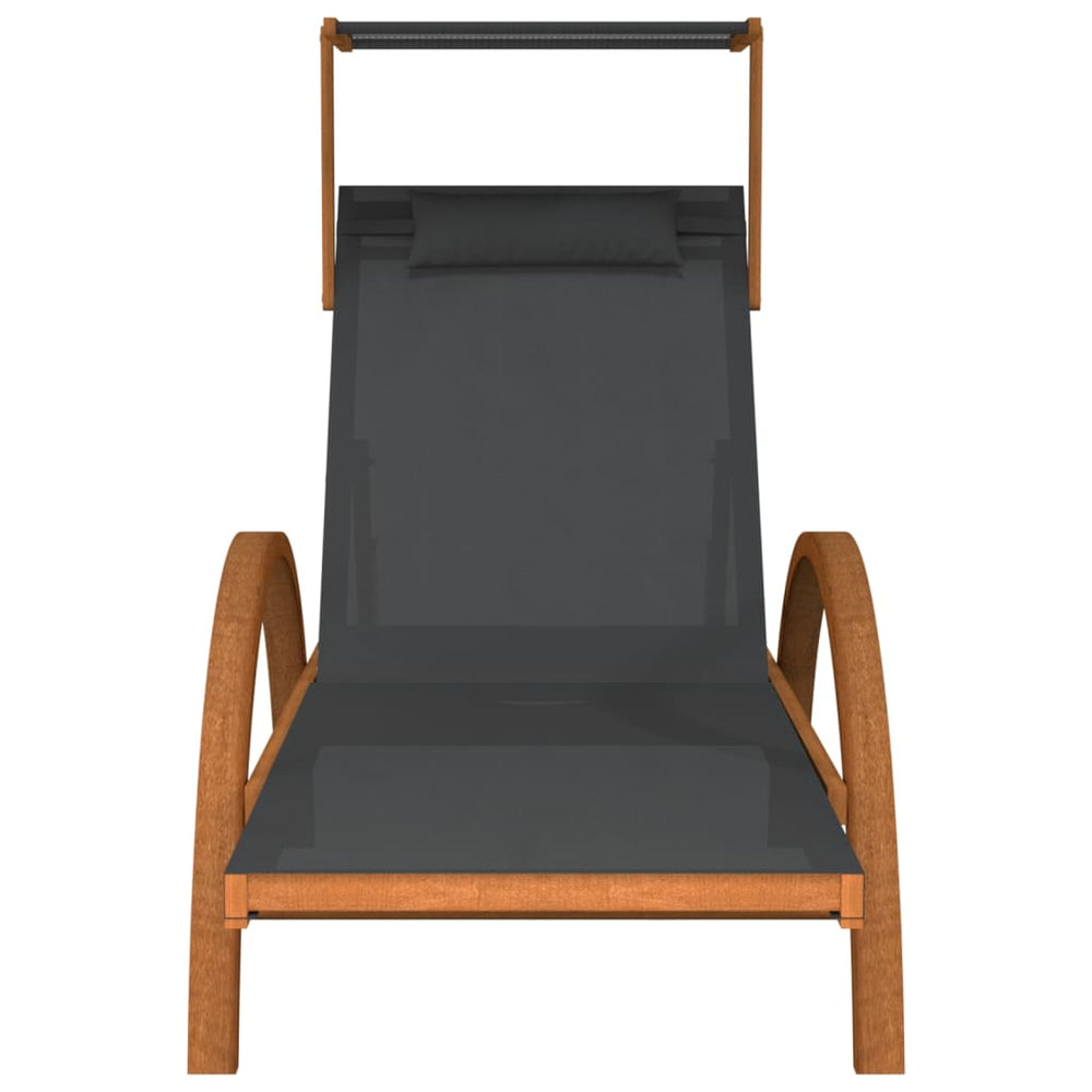 Sun Lounger With Canopy Gray Textilene And Solid Wood Poplar