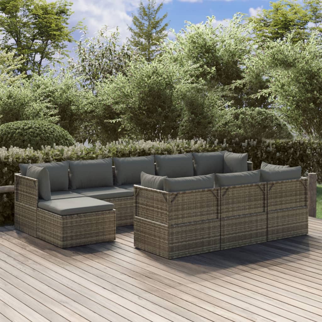0 Piece Patio Lounge Set With Cushions Gray Poly Rattan