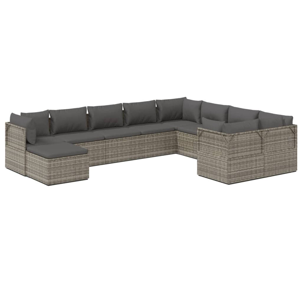 10 Piece Patio Lounge Set With Cushions Gray Poly Rattan
