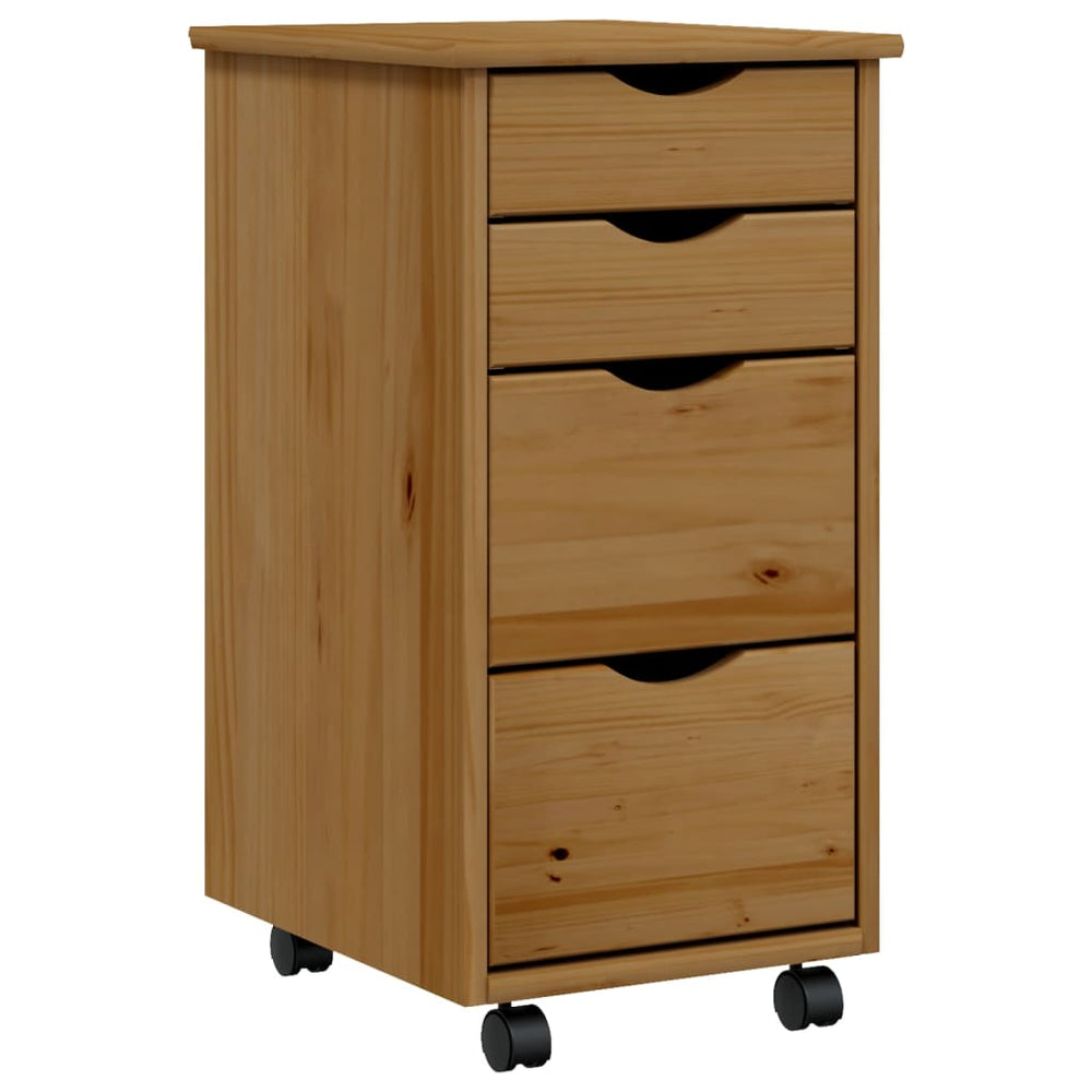 Rolling Cabinet With Drawers Moss Solid Wood Pine