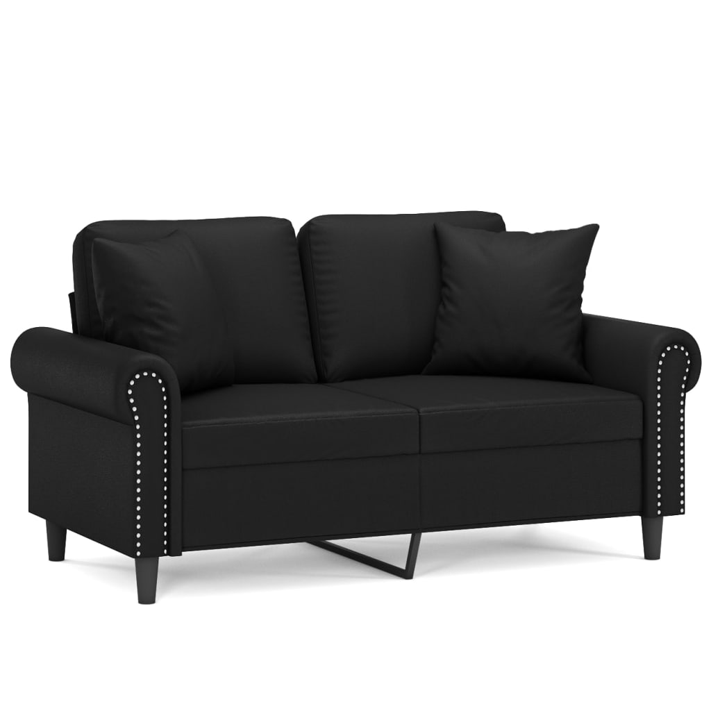 2-Seater Sofa With Throw Pillows Faux Leather