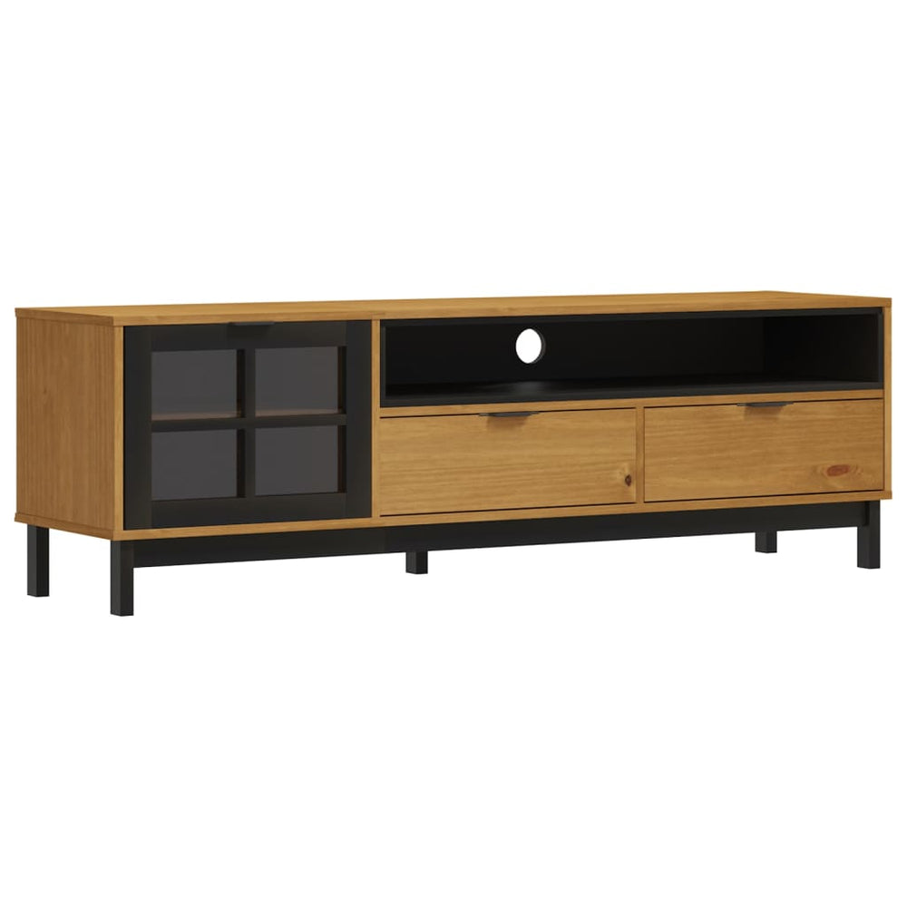 Tv Stand With Glass Door Flam 62.2&quot;X15.7&quot;X19.7&quot; Solid Wood Pine